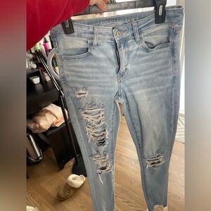 American Eagle Outfitters Light Blue Distressed Skinny Jeans